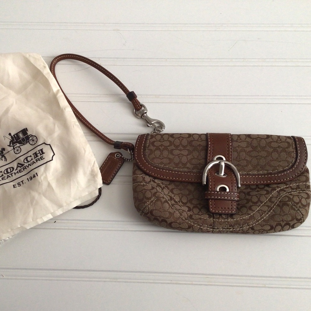 Coach Brown Jacquard Wristlet Bag Vintage